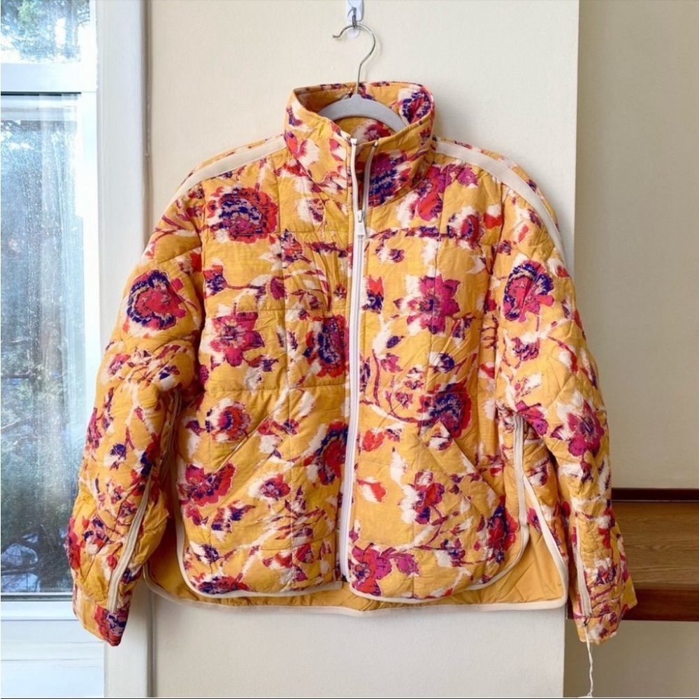 NWT Free People Pippa Printed Packable Puffer Jacket Bomber Coat Quilted golden